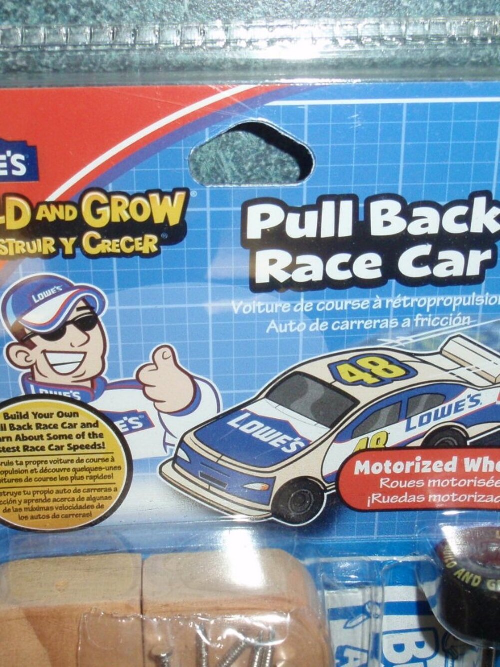 Lowe’s Build & Grow Wooden Pull‑Back Race Car Kit – Kids DIY Wood Model New